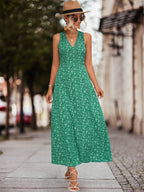 Damen Maxikleid mit floralem V-Ausschnitt und schwingendem Rock R&B