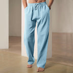 Herren nan lockere Leinen-Baumwoll-Freizeithose mit elastischem Bund und Kordelzug R&B