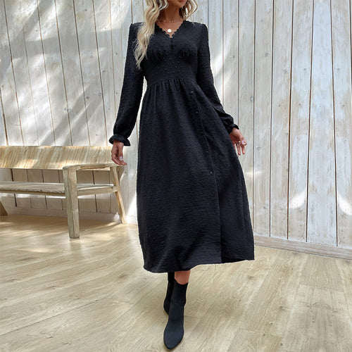 Damen Maxikleid mit elegantem V-Ausschnitt und raffiniertem Schlitz R&B