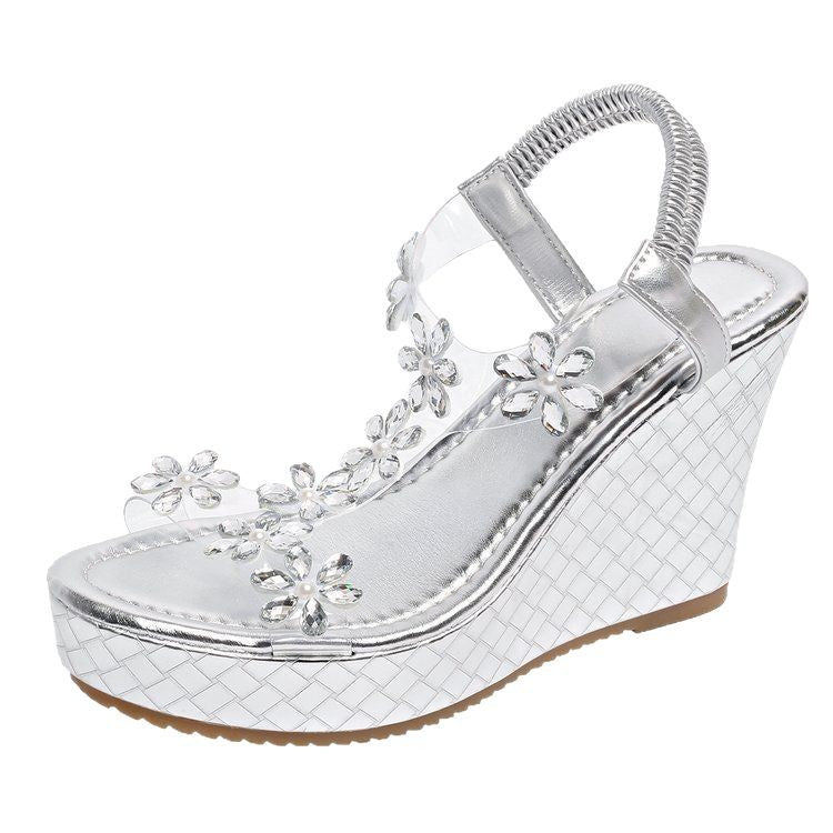 Damen Wedge-Sandalen mit floralen Akzenten und transparentem Riemendesign R&B