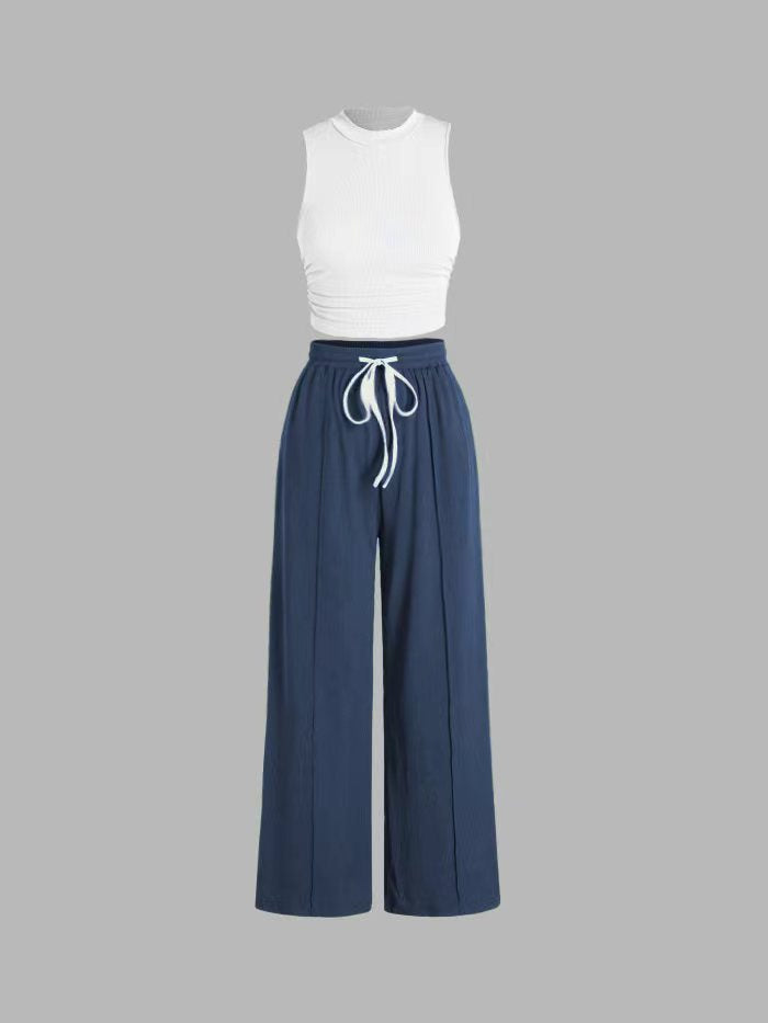 Damen lässiges Oberteil und weit geschnittene Hose Set R&B