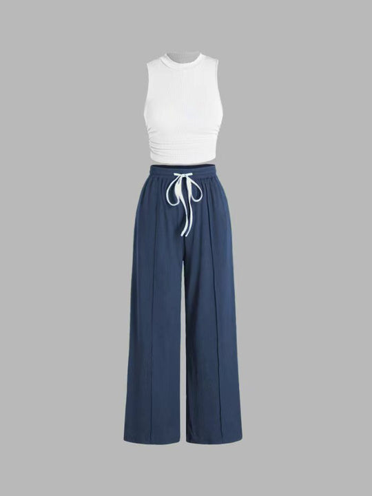 Damen lässiges Oberteil und weit geschnittene Hose Set R&B