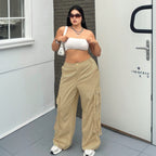Damen weite Cargo-Hose mit funktionalen Taschen und elastischem Bund R&B