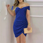 Damen schickes Wickelkleid mit Off-Shoulder Design und Raffungen R&B