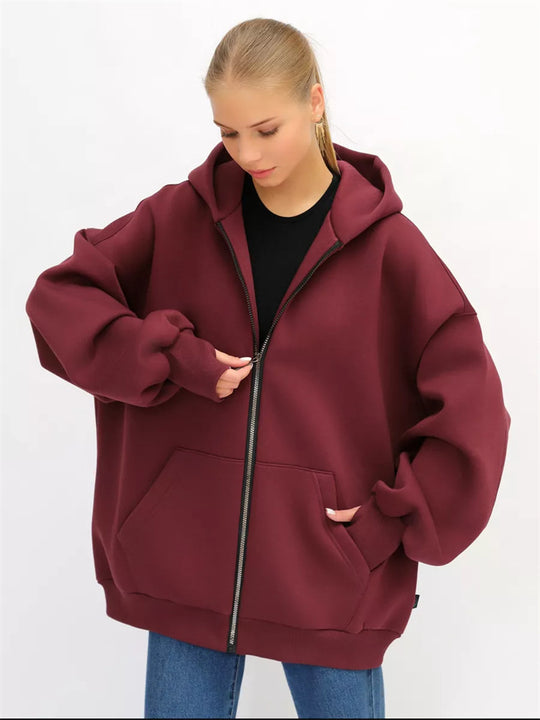 Damen lässiger Oversized Zip-Hoodie mit tiefen Taschen R&B