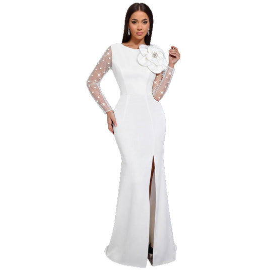 Damen Glamouröses Abendkleid mit taillierter Silhouette und transparenten Puffärmeln R&B