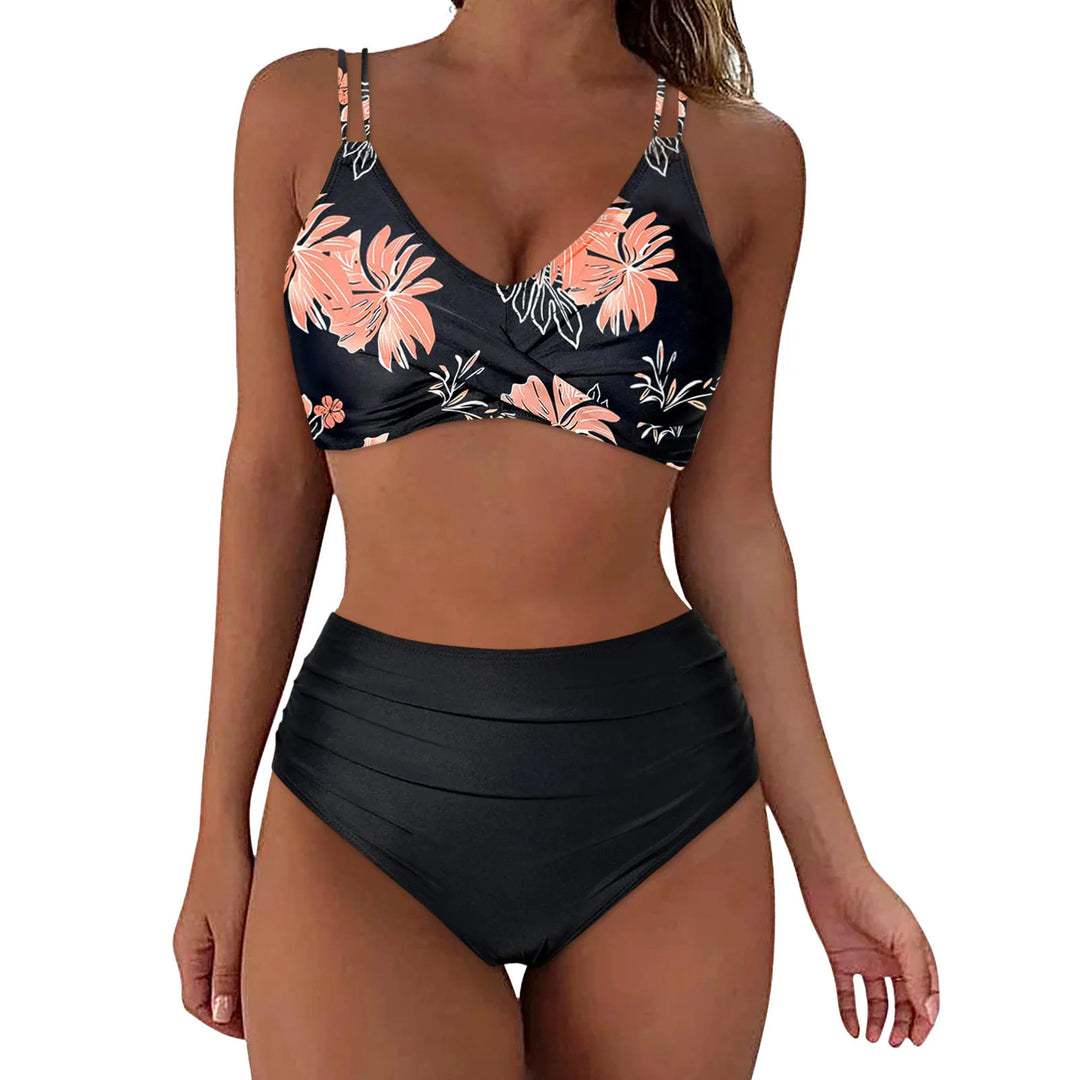 Damen Trendiger Hochschnitt-Bikini mit Raffung R&B