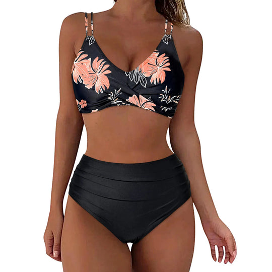 Damen Trendiger Hochschnitt-Bikini mit Raffung R&B
