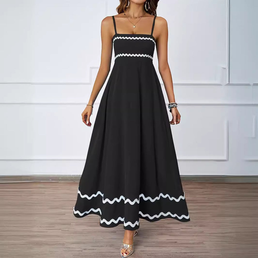 Damen Maxikleid mit schmalen Trägern und verspieltem Wellenmuster R&B