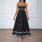 Damen Maxikleid mit schmalen Trägern und verspieltem Wellenmuster R&B