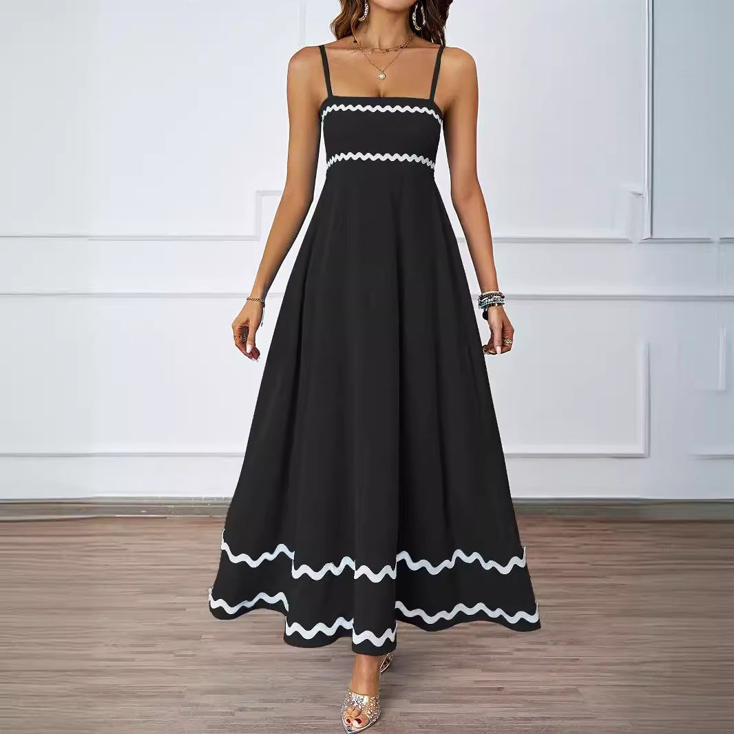 Damen Maxikleid mit schmalen Trägern und verspieltem Wellenmuster R&B