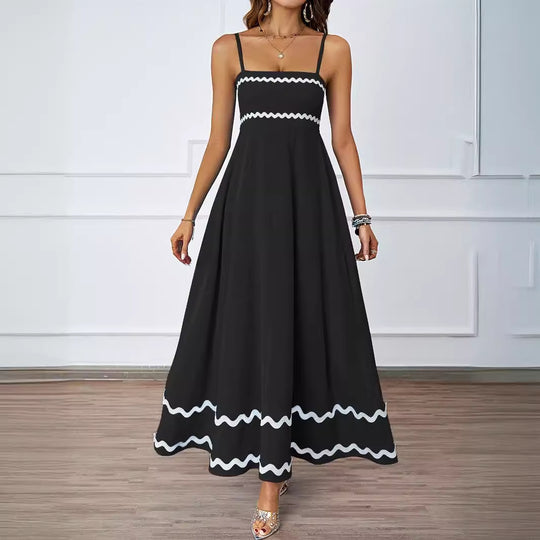 Damen Maxikleid mit schmalen Trägern und verspieltem Wellenmuster R&B
