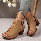 Damen Offene Blockabsatz-Sandaletten mit modischem Schnitt und geflochtenem Design R&B