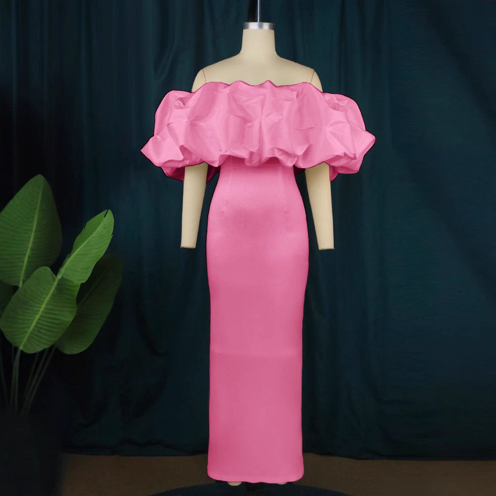 Damen Elegantes Off-Shoulder Maxikleid mit voluminösen Rüschensäumen R&B