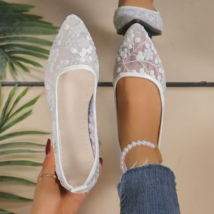 Damen Elegante Ballerinas mit floralem Spitzenoberteil R&B