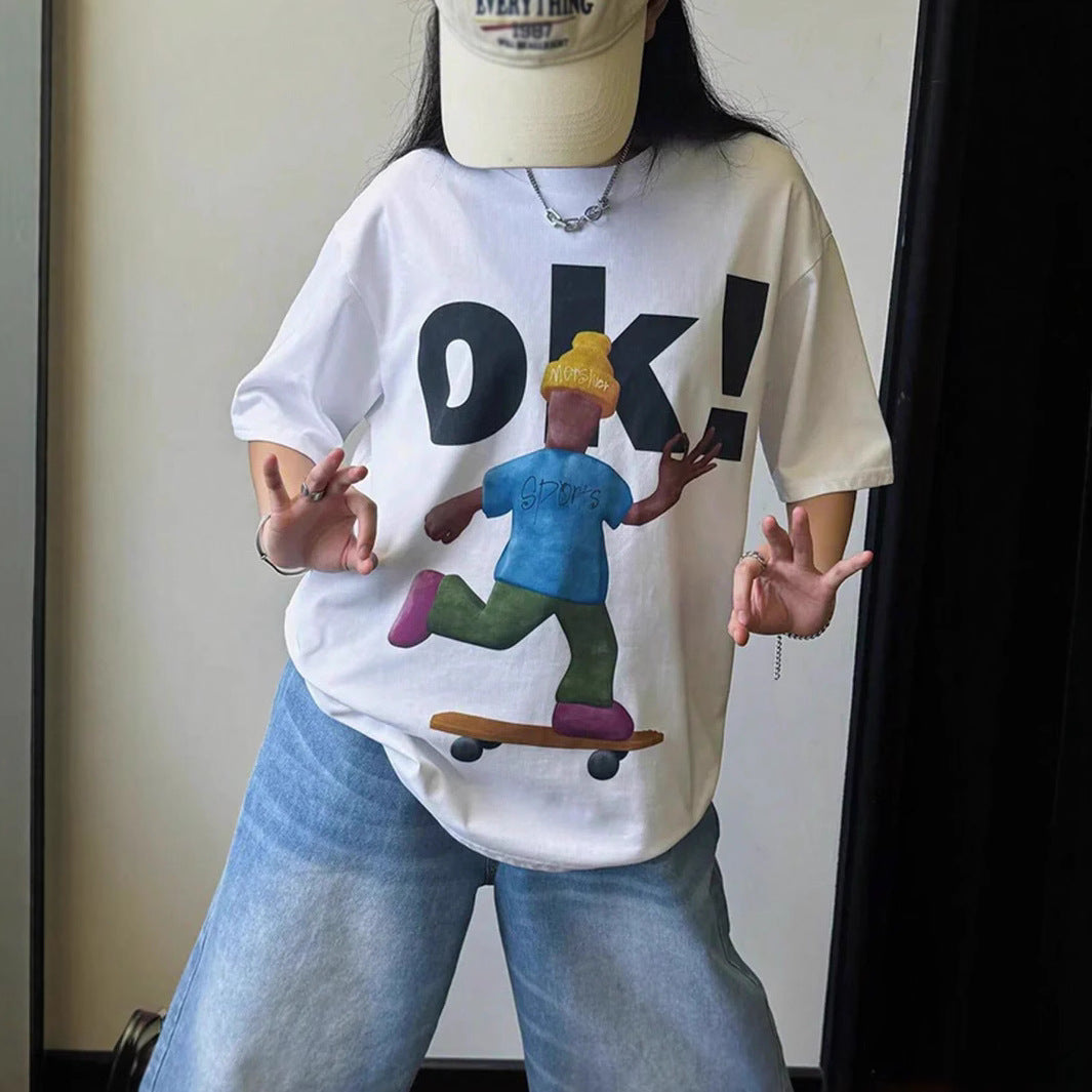 Damen T-Shirt mit künstlerischem Skelettmotiv und einzigartigem Druck R&B