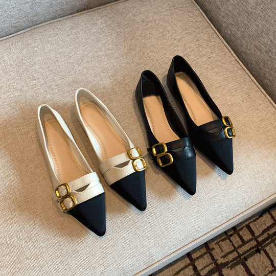 Damen elegante spitze Ballerinas mit doppelter Schnallenverzierung R&B
