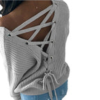 Damen Strickpullover mit kreativem Rückendesign und einzigartigen Schnürdetails R&B