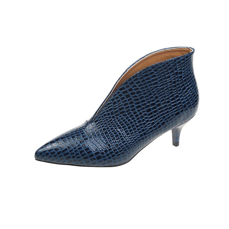Damen elegante Stiefeletten mit spitz zulaufendem Design und glänzender Krokodilprägung R&B
