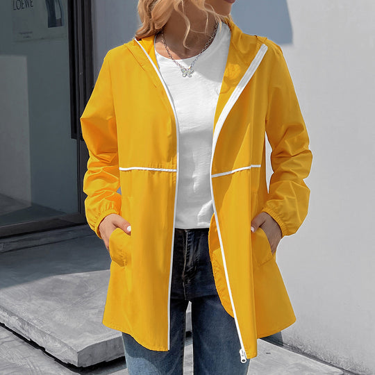 Damen leichte Regenjacke mit praktischer Kapuze und seitlichen Taschen R&B