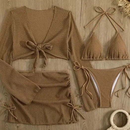 Damen Bikini-Set mit leichtem Netzoberteil und verstellbaren Höschen R&B