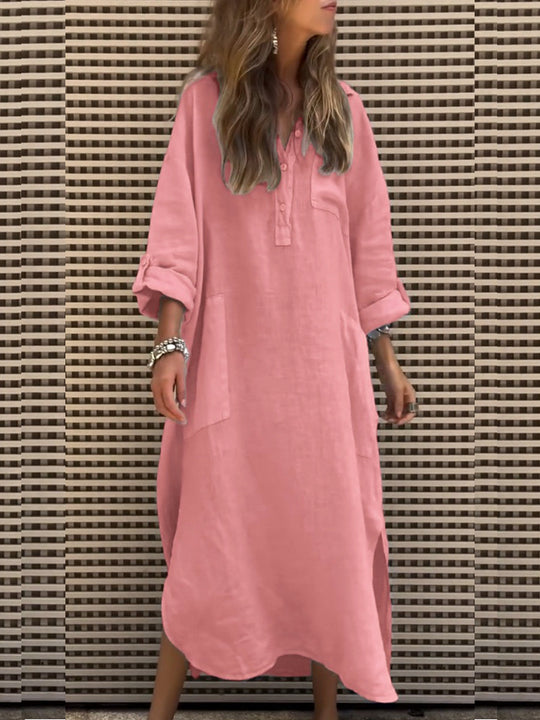 Damen Lässiges Midikleid mit praktischen Taschen und hohen Seitenschlitzen R&B