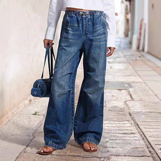 Damen Weit geschnittene Jeanshose mit elastischem Bund R&B