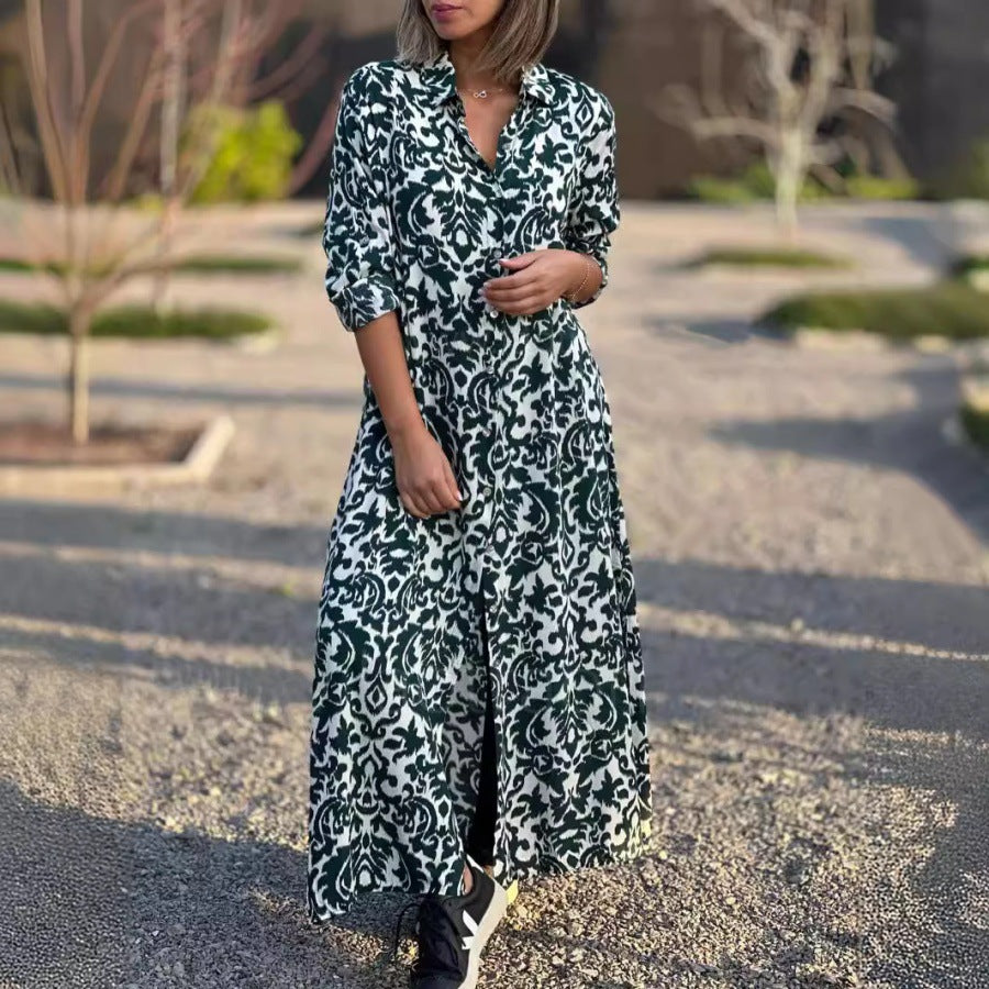 Damen Maxikleid mit elegantem Muster und fließendem Schnitt R&B