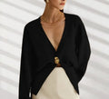 Damen Elegante Strickjacke mit tiefem V-Ausschnitt und dekorativem Knopf R&B