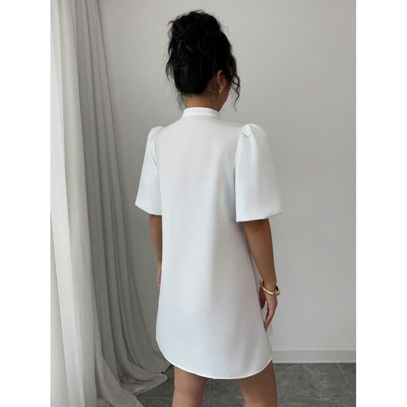 Damen Kurzarmkleid mit Schleifendetails und V-Ausschnitt R&B