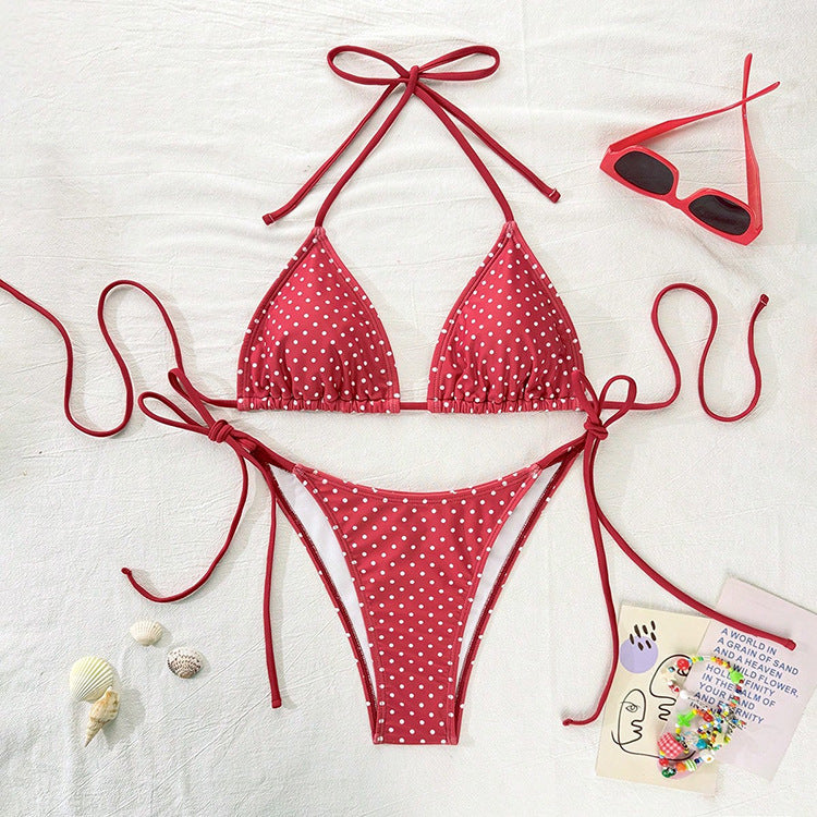 Damen Triangel-Bikini mit verspieltem Punktenmuster und verstellbarem Bund R&B