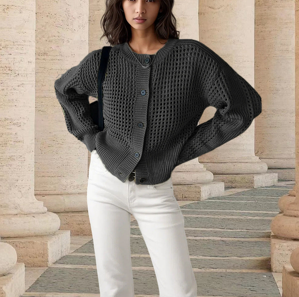 Damen Grobstrickjacke mit durchbrochenem Design und lässigem Schnitt