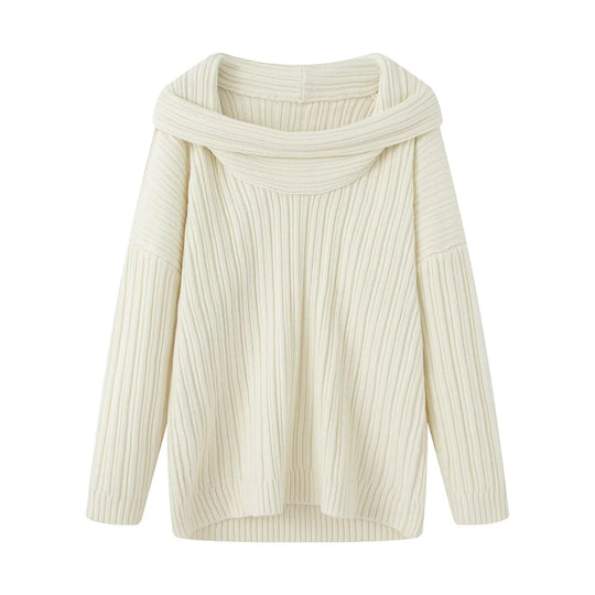 Damen lässiger Strickpullover mit weitem Rollkragen und Rippenstruktur R&B