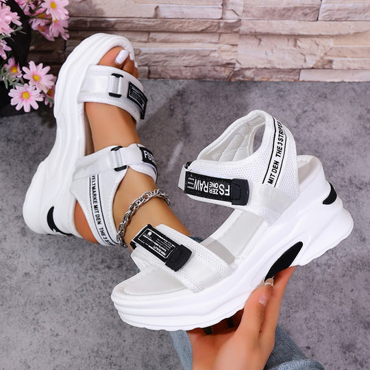 Damen Plateau-Sandalen mit verstellbaren Riemen und modischem Glitzer-Design R&B