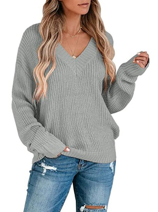 Damen Strickpullover mit V-Ausschnitt und lockerem Schnitt R&B