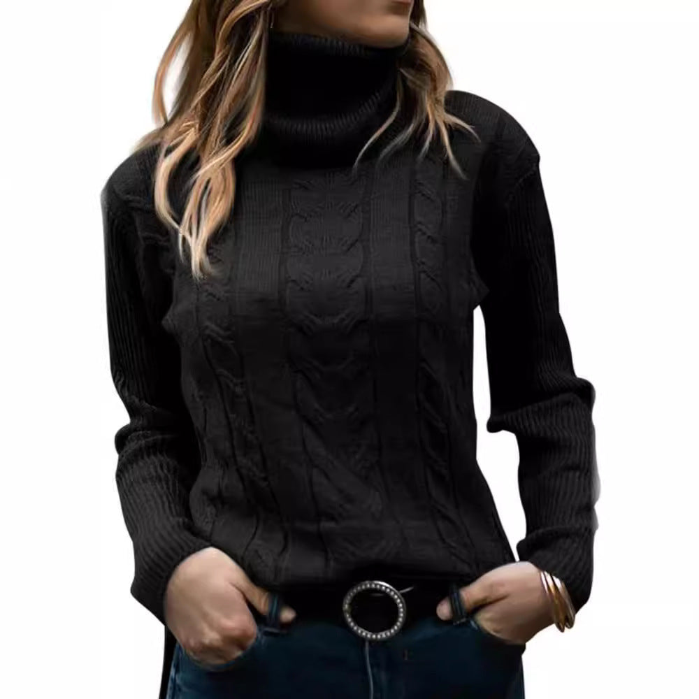 Damen Strickpullover mit Stehkragen und Zopfmuster R&B
