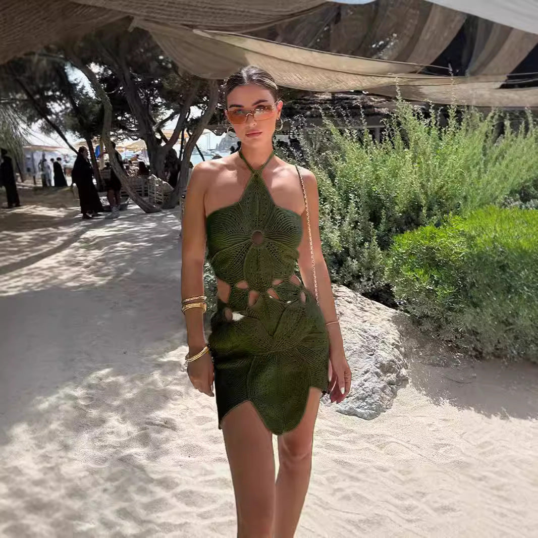 Damen Häkelkleid mit Cut-Outs und Blumenmuster R&B