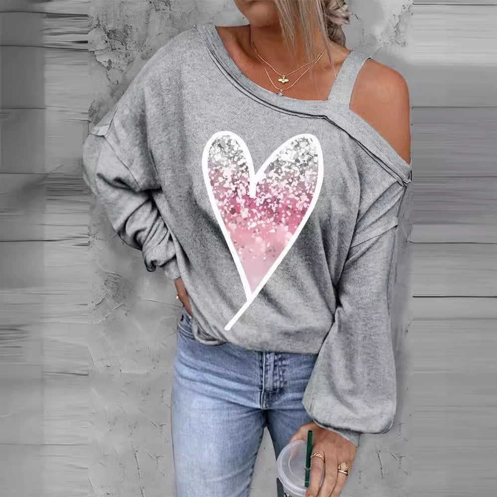 Damen lässiger Oversized Pullover mit herzförmigem Glitzer-Design R&B