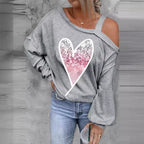 Damen lässiger Oversized Pullover mit herzförmigem Glitzer-Design R&B