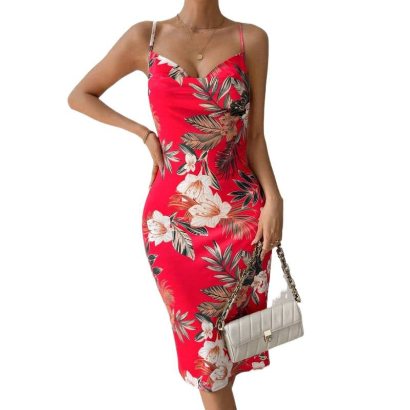 Damen Sommerliches Etuikleid mit floralem Design und Spaghetti-Trägern R&B
