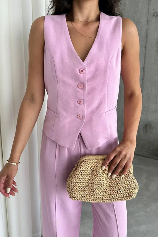 Damen eleganteswesten Set mit eleganter Knopfleiste und Taschen R&B