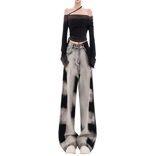 Damen Weite Designer-Jeans mit kreativen Batikmustern R&B