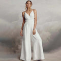 Damen Jumpsuit mit Elegantem V-Ausschnitt und Fließendem Bein R&B