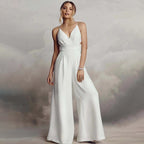 Damen Jumpsuit mit Elegantem V-Ausschnitt und Fließendem Bein R&B