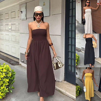 Damen Maxikleid mit elegantem Oberteil und fließendem Rock R&B