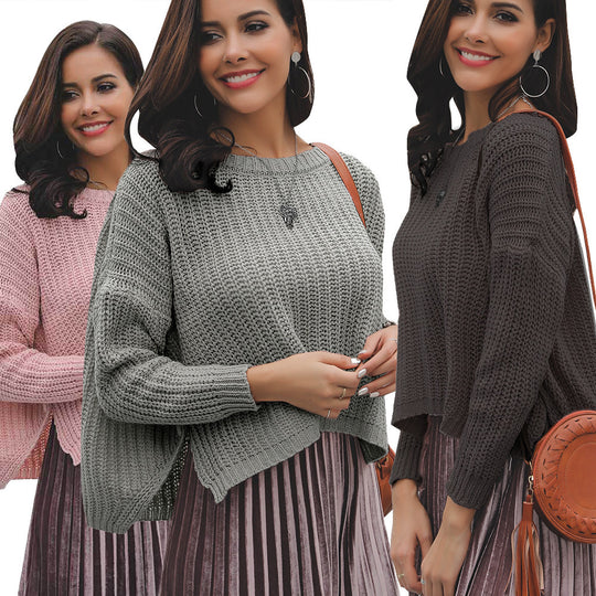 Damen lässiger Strickpullover mit elegantem Netzdesign und lockerer Passform R&B
