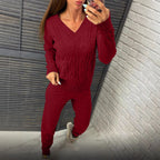 Damen Strickpullover und Jogginghose Set mit Zopfmuster R&B