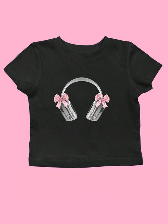 Damen Crop-T-Shirt mit künstlerischem Statementdruck R&B