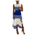 Damen asymmetrisches Maxikleid mit Streifenmuster R&B