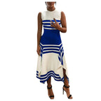 Damen asymmetrisches Maxikleid mit Streifenmuster R&B